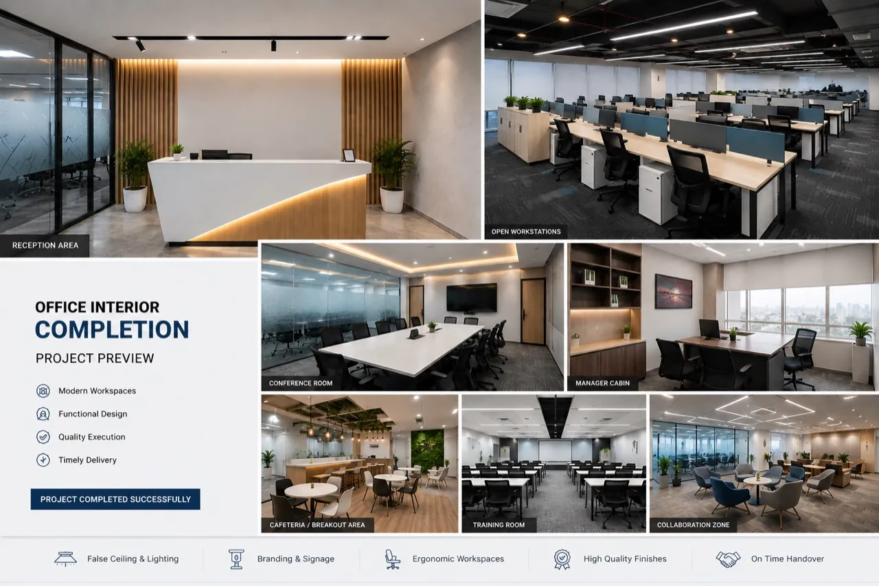 Civil and interiors — office fit-out, false ceiling and finishes